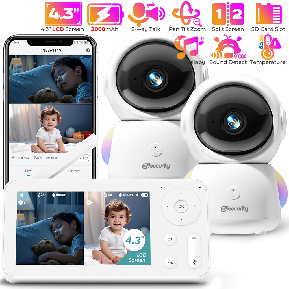 Audio Music App - 2K Baby Monitor with 2 Cameras