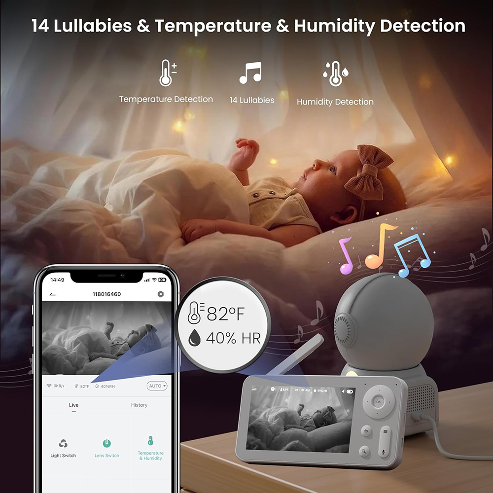 2K Baby Monitor with 2 Cameras - Audio Music App 评论和价格